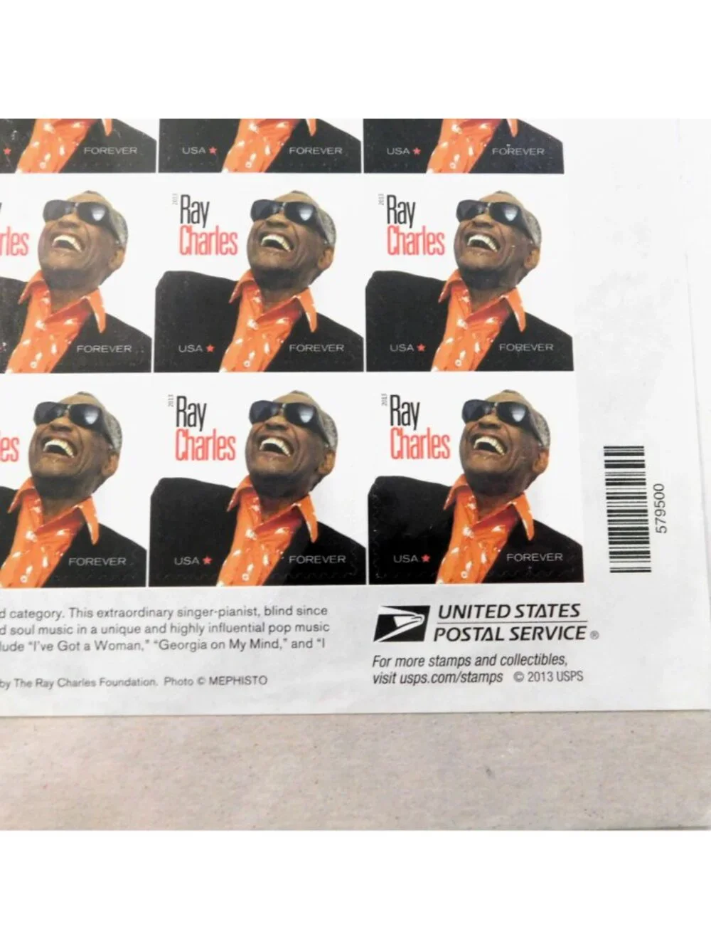 Ray Charles Forever Stamps Sheet Of 16 New Sealed USPS 2013 Issue #579544